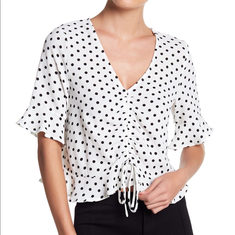 Elodie Elbow Length Ruffle Sleeve Cinched Blouse